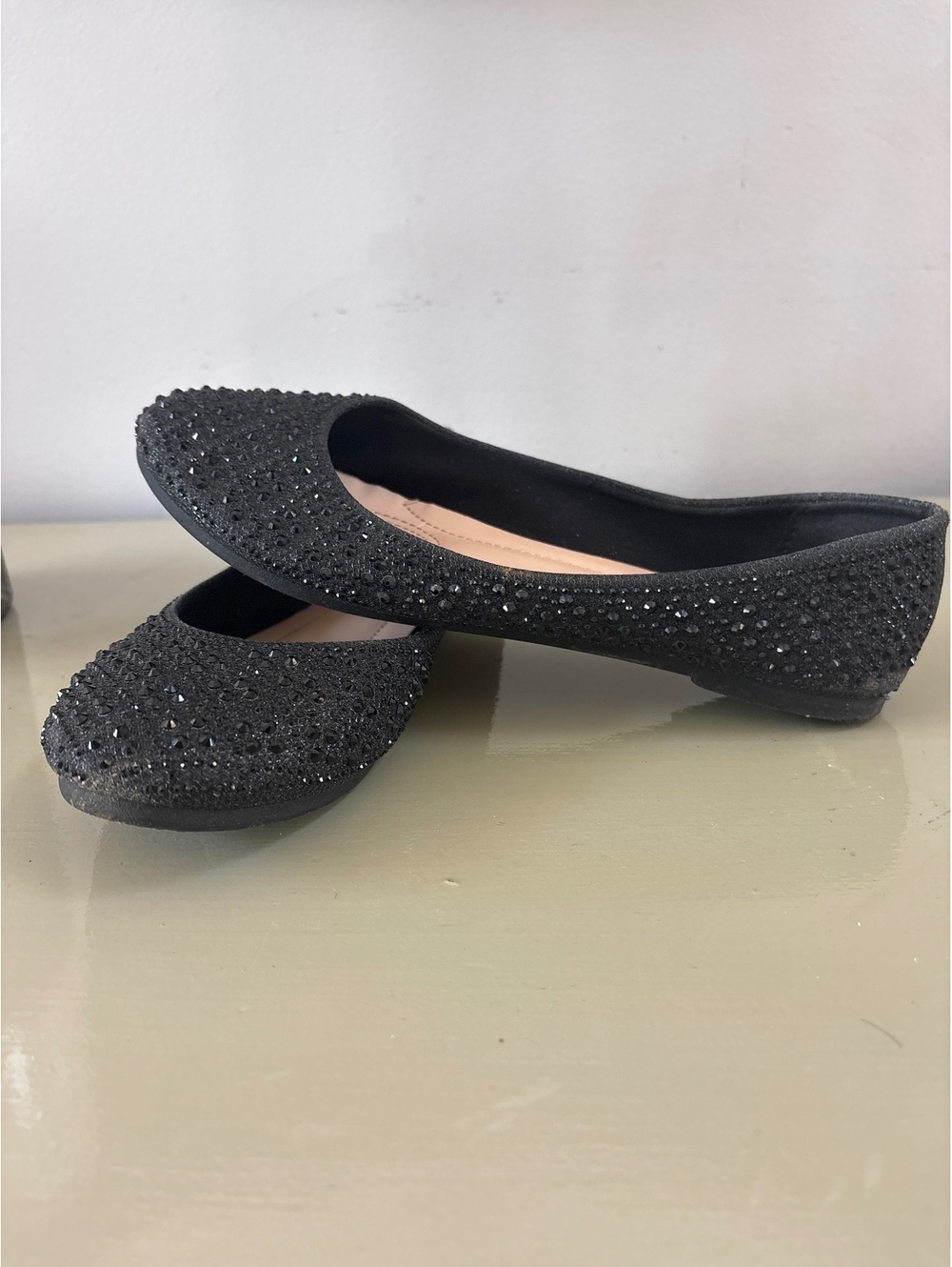 SheIn Black Rhinestone Embellished Ballet Flats Shoes Size 8 Ladies